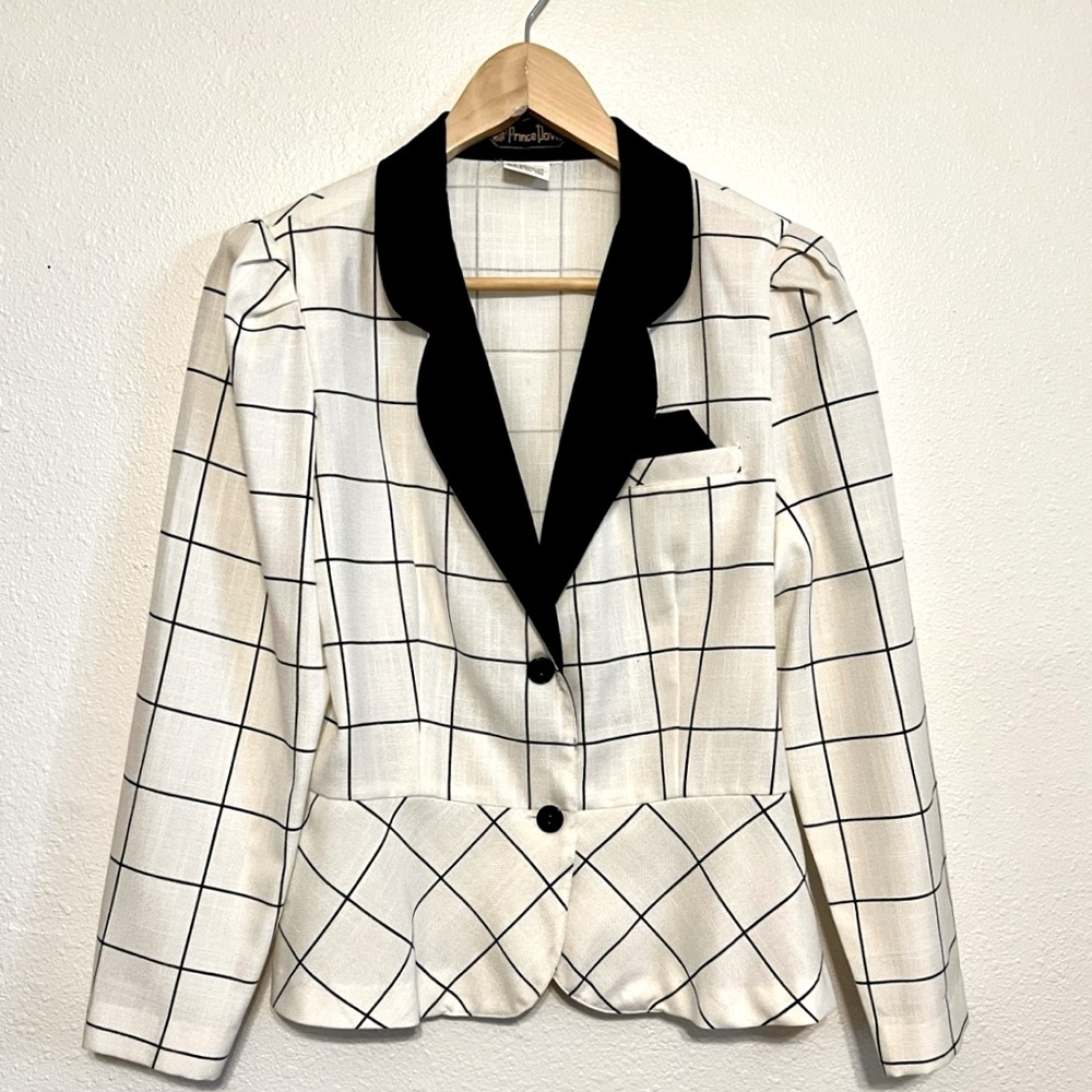 Vintage 80s Windowpane Peplum Blazer
